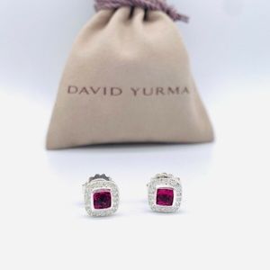 David Yurman Sterling Silver Petite Albion Earrings Pink Tourmaline & Diamonds